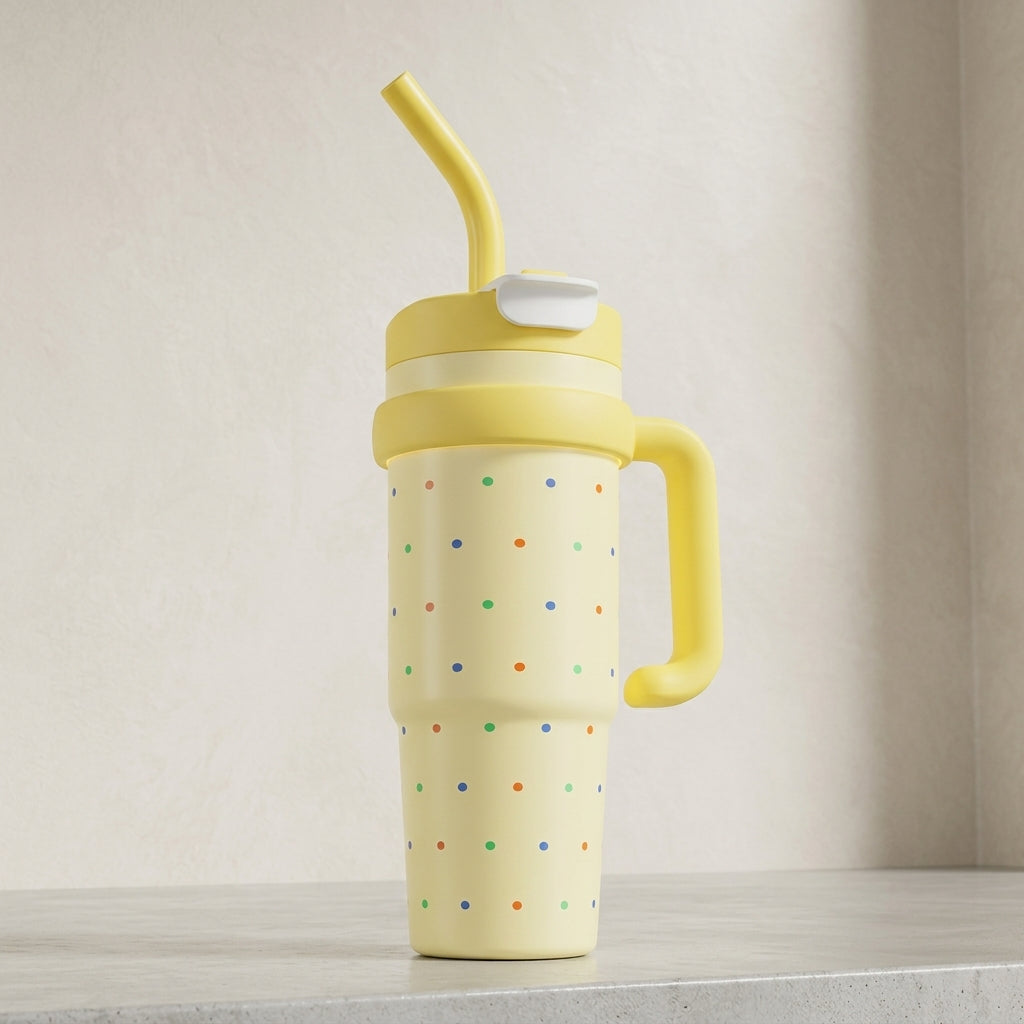 Large Capacity Handle Straw Insulated Tumbler