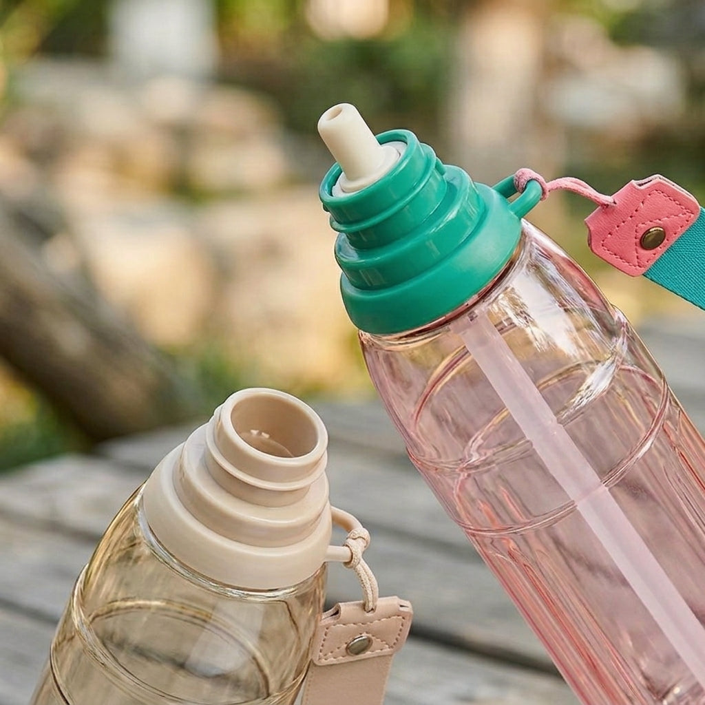 Large Dual Drink Straw Water Bottle Outdoor Sports
