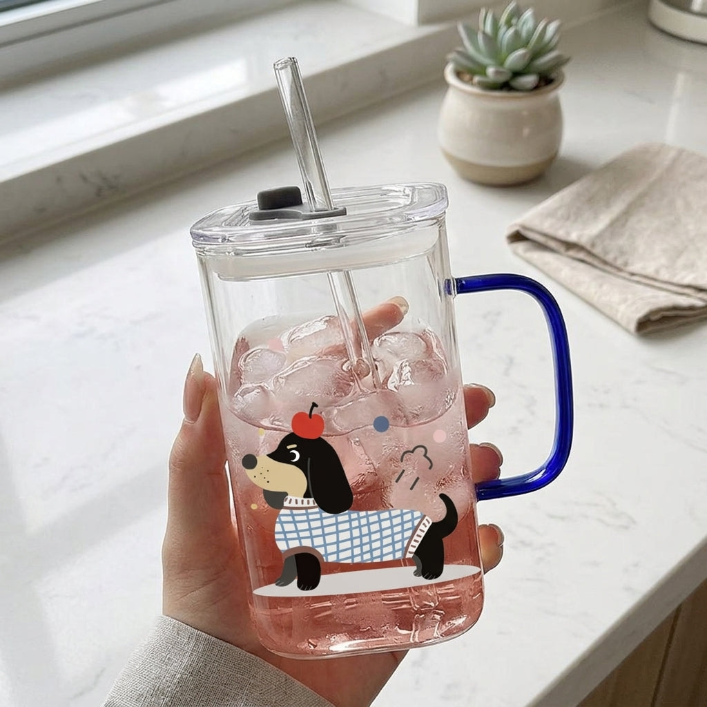 Heat Resistant Square Glass Mug With Straw Handle